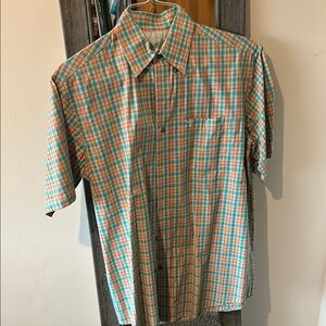 Men's Plaid Shirt - Orange and Blue